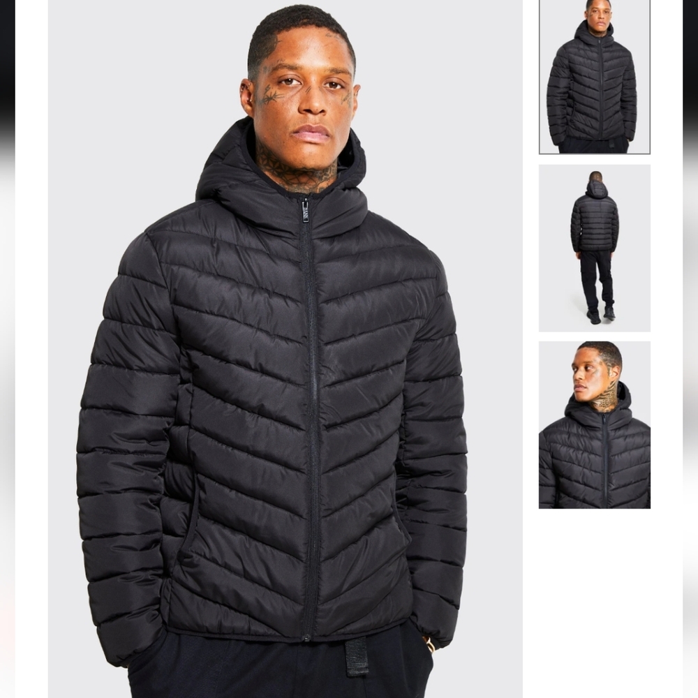 Boohooman Quilted Zip Through Jacket w/ Hood- XXL